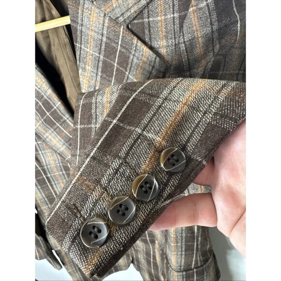 Vintage 70s Glenguard Wool Plaid Sport Coat Brown Orange Check Men 40 WKRP Herb - Picture 2 of 10